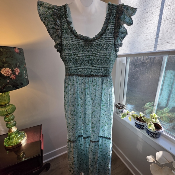 Tuckernuck Seafoam Green Floral Smocked Maxi Dress Preppy Cottage - Picture 3 of 7